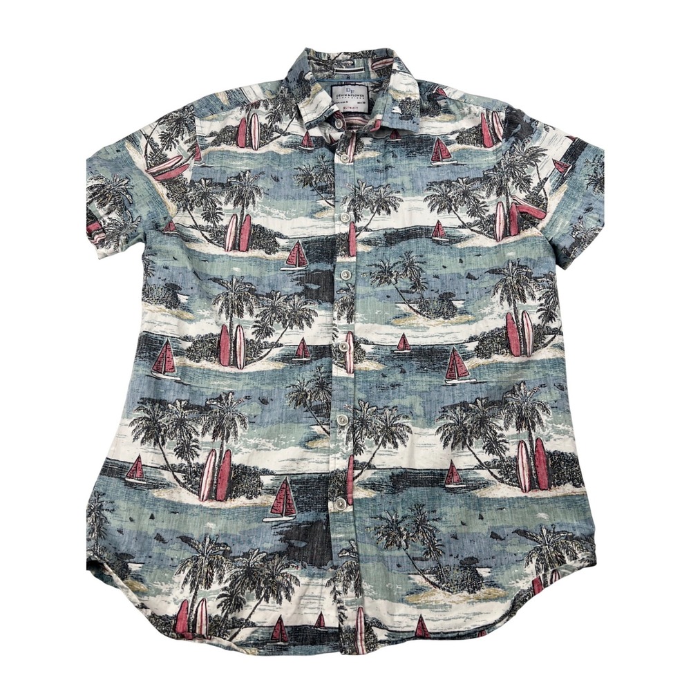 DENIM & FLOWER Ricky Singh Men's‎ Slim Fit Aloha Hawaiian S Surf Beach Palm Tree